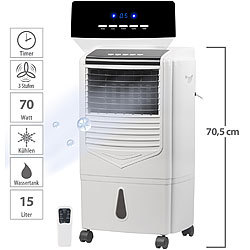 Sichler Haushaltsgeräte Verdunstungs-Luftkühler mit Oszillation und Timer, 15 Liter, 70 Watt Sichler Haushaltsgeräte 3in1-Luftkühler, Luftbefeuchter und Ventilatoren
