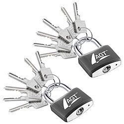 AGT 2 Vorhängeschlösser aus Aluminium, Messing & Stahl, 43mm, 12 Schlüssel AGT Vorhängeschlösser
