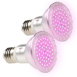 Lunartec 2er-Set LED-Pflanzenlampen mit je 48 LEDs, 50 Lumen, E27 Lunartec LED-Pflanzenlampen E27 (rot & blau)