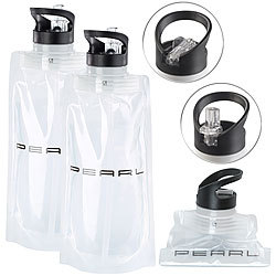 PEARL 4er-Set faltbare Trinkflaschen, Trinkhalm, für Sport & Freizeit, 800ml PEARL