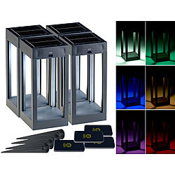 Lunartec 4er-Set Outdoor-Solar-Laterne, RGB+W-LEDs, Fernbedienung, 80 lm, 1 W Lunartec