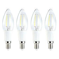 Luminea LED-Filament-Kerze, 2W, E14, warmweiß, 200 lm, 360°, 4er-Set Luminea LED-Filament-Kerzen E14 (warmweiß)