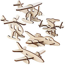 Playtastic 5er-Set 3D-Bausätze Mini-Flugmaschinen aus Holz, 33-teilig Playtastic 3D-Holz-Puzzle