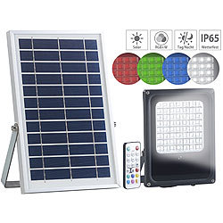 Luminea Solar-LED-Fluter für außen, RGBW, 30 Watt, mit Fernbedienung & Timer Luminea Wetterfeste Solar-LED-Fluter mit Dämmerungs-Sensor (RGBW)