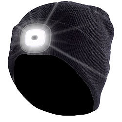 Lunartec Schwarze Strickmütze mit weißen (vorne) & roten (hinten) LEDs Lunartec Strickmützen mit Front- und Rücklicht