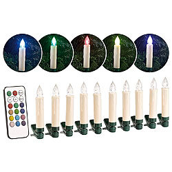 Lunartec RGB- Weihnachtsbaumkerzen mit IR-Fernbedienung, 10er-Set Lunartec Kabellose RGB LED Weihnachtsbaumkerzen