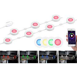 Lunartec 7er-Set WLAN-Unterbau-LEDs, RGB+W, für Amazon Alexa & Google Assistant Lunartec LED-Unterbau-Leuchten mit App-Steuerungen, für Amazon Alexa & Google Assistant