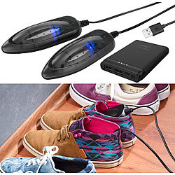 revolt Portabler USB-Schuhtrockner mit UV-Licht und kompakter USB-Powerbank revolt
