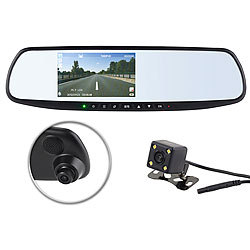 NavGear Full-HD-R&uuml;ckspiegel-Dashcam mit R&uuml;ckfahr-Kamera, 11,4-cm-Display & FSE NavGear R&uuml;ckspiegel-Dashcams mit R&uuml;ckfahrkamera