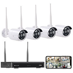 VisorTech Funk-Überwachungssystem, HDD-Rekorder & 4 IP-Kameras, Plug & Play, App VisorTech Netzwerk-Überwachungssysteme mit HDD-Recorder & IP-Kameras