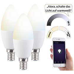 Luminea 3er-Set WLAN-LED-Lampen mit Sprachsteuerung, E14, CCT, F Luminea WLAN-LED-Lampen E14 weiß