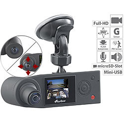 NavGear Full-HD-Dashcam mit 2 Kameras für 360°-Panorama-Sicht, G-Sensor NavGear 360°-Dashcams mit 2 Objektiven und G-Sensor