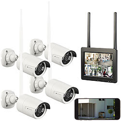 VisorTech Funk-Überwachungsset: 7"-LCD-Touchscreen, 4 Full-HD-Kameras, WLAN, App VisorTech WLAN-Netzwerk-Überwachungssysteme mit Recorder, Kamera und Monitor