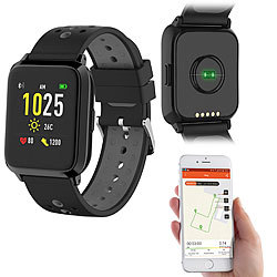 newgen medicals GPS-Sportuhr, Always-On-Display, Bluetooth, App, IP68, 1 Mon. Laufzeit newgen medicals Wasserdichtes Fitness-Armband mit Always-On-Display und GPS-Empfänger