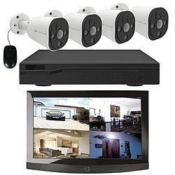 VisorTech Überwachungssystem mit HDD-Rekorder & 4 IP-Kameras, Super HD, PoE, App VisorTech IP POE Überwachungssystem mit HDD-Recorder und Kamera