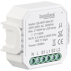 Luminea Home Control WLAN-Unterputz-2-Kanal-Lichtschalter, Versandrückläufer Luminea Home Control WLAN-2-Kanal-Lichtschalter für Unterputz