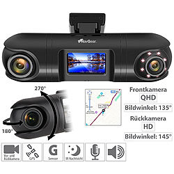 NavGear QHD-Dual-Dashcam mit 2 Kameras, G-Sensor, IR-Nachtsicht und GPS NavGear QHD-Dashcam mit 2 Objektiven, GPS und G-Sensor