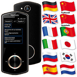 Mobiler Echtzeit-Sprachübersetzer, 75 Sprachen, mit Kamera, 4G & WLAN simvalley MOBILE Echtzeit-Sprach- und Bild-Übersetzer mit SIM-Karten-Steckplatz