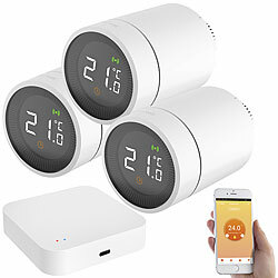 revolt 3er-Set Heizkörperthermostate mit App, Sprachsteuerung, ZigBee-Gateway revolt Heizkörperthermostate mit ZigBee-WLAN-Gateway und App-Steuerung
