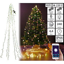 Lunartec WLAN-Tannenbaum-Überwurf-Lichterkette mit App, 6 Girlanden, 240 LEDs Lunartec WLAN-Weihnachtsbaum-Überwurf-Lichterketten mit App