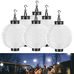Lunartec 6er-Set Solar-LED-Lampion, Dämmerungs-Sensor, IP44, warmweiß, 20 cm Ø Lunartec