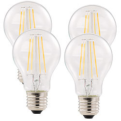 Luminea LED-Filament-Birne, E27, A++, 6 W, 806 Lumen, 360°, warmweiß, 4er-Set Luminea LED-Filament-Tropfen E27 (warmweiß)
