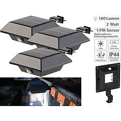 Lunartec Solar-LED-Dachrinnenleuchte, 160 lm, 2 W, PIR-Sensor, schwarz, 3er-Set Lunartec LED-Solar-Dachrinnenleuchten mit PIR-Sensoren & Nachtlicht-Funktion