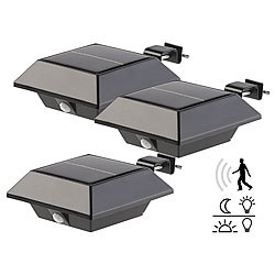 Lunartec Solar-LED-Dachrinnenleuchte, 160 lm, 2 W, PIR-Sensor, schwarz, 3er-Set Lunartec