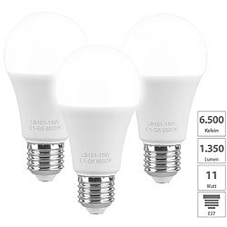 Luminea 3er-Set LED-Lampen E27, 11 W (ersetzt 120 W) 1.350 lm, tageslichtweiß Luminea LED-Tropfen E27 (tageslichtweiß)