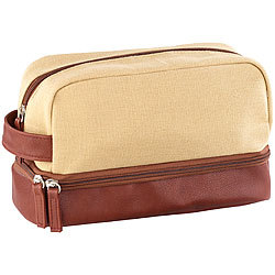 Xcase Geräumiger Canvas-Kulturbeutel mit 2 getrennten Fächern, beige/braun Xcase Canvas-Kulturbeutel
