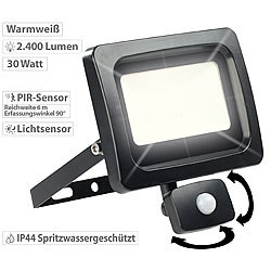 Luminea LED-Fluter mit PIR-Sensor, 30 Watt, 2.400 Lumen, warmweiß, IP44 Luminea LED-Fluter mit Bewegungssensoren (warmweiß)