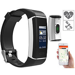 newgen medicals Fitness-GPS-Armband mit XL-Farb-Display & App f&uuml;r 24 Sportarten, IP67 newgen medicals Fitness-Armb&auml;nder mit Herzfrequenz-Messung und GPS-Streckenaufzeichnung