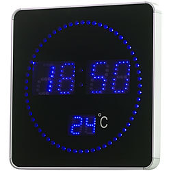 Lunartec Flache LED-Funk-Tisch- & Wanduhr, Temperatur-Anzeige, blaue LEDs Lunartec LED-Funk-Wanduhren mit Temperaturanzeigen