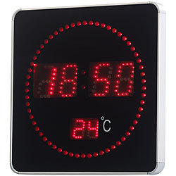 Lunartec Flache LED-Funk-Tisch- & Wanduhr, Temperatur-Anzeige, rote LEDs Lunartec LED-Funk-Wanduhren mit Temperaturanzeigen