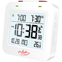 infactory Digitaler Reise-Funkwecker mit Thermometer, Datum, Dual-Alarm, weiß infactory