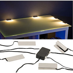 Lunartec 4er-Set LED-Glasbodenbeleuchtungen: 16 Klammern mit 48 warmweißen LEDs Lunartec Glasbodenbeleuchtungen