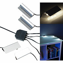 Lunartec 2er-Set LED-Glasbodenbeleuchtungen, 8 Klammern mit 24 LEDs Lunartec