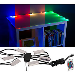 Lunartec 4er-Set LED-Glasbodenbeleuchtungen: 24 Klammern mit 72 RGB-LEDs Lunartec