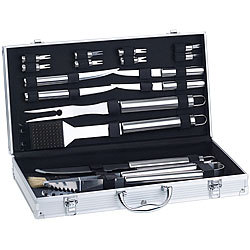 Rosenstein & Söhne 18-teiliges Edelstahl-Grillbesteck-Set, Aluminium-Koffer, Grillbürste Rosenstein & Söhne Grillkoffer