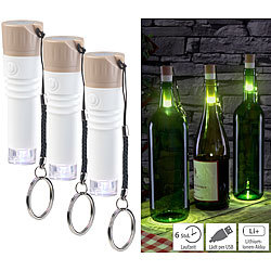 Lunartec 3er-Set LED-Weinflaschen-Lichter mit weißem Licht, per USB ladbar Lunartec LED-Flaschenverschlüsse
