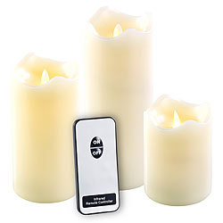 Britesta Echtwachskerzen mit LED-Flamme & Fernbedienung, 3er-Set M-XL Britesta LED-Echtwachskerzen mit beweglicher Flamme und Fernbedienung