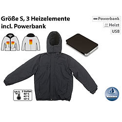 PEARL urban Beheizbare Outdoor-Jacke mit Powerbank (8.000 mAh), Größe S PEARL urban Akku-beheizbare Jacken