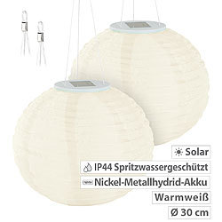 Lunartec 2er Set Solar-LED-Lampions, Dämmerungs-Sensor, IP44, warmweiß, Ø 30 cm Lunartec Solar-Lampions, warmweiß