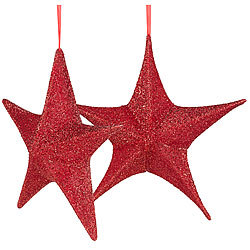 Britesta 2er-Set faltbare Weihnachtssterne zum Aufhängen, rot glitzernd, Ø 40cm Britesta