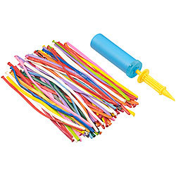 PEARL Effiziente Doppelhub-Luftballonpumpe mit 100 bunten Modellier-Ballons PEARL Modellierballons mit Ballon-Pumpen