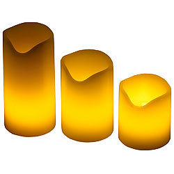 PEARL 3er-Set LED-Kerzen, Echtwachs-Mantel, Flacker-Flamme, Batteriebetrieb PEARL