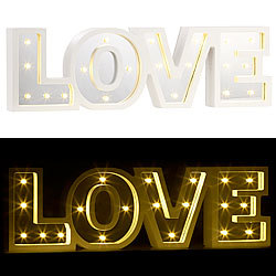 Lunartec LED-Schriftzug "LOVE" aus Holz & Spiegeln mit Timer, 3er-Set Lunartec Deko-Schriftzüge mit LED-Beleuchtungen