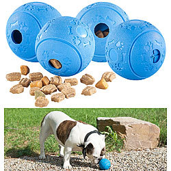 Sweetypet 4er-Set Hunde-Spielbälle, Naturkautschuk, Snack-Ausgabe, Ø 8 cm, blau Sweetypet Snackbälle für Haustiere