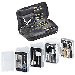 AGT Profi-Lockpicking-Set mit 32 Werkzeugen und 4 Übungsschlössern AGT Lockpicking-Sets mit Übungs-Schlösser