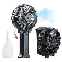PEARL Klappbarer 2in1-Akku-Hand- & Tisch-Ventilator mit Nebler-Funktion, USB PEARL Klappbare USB-Akku-Sprüh-Ventilatoren
